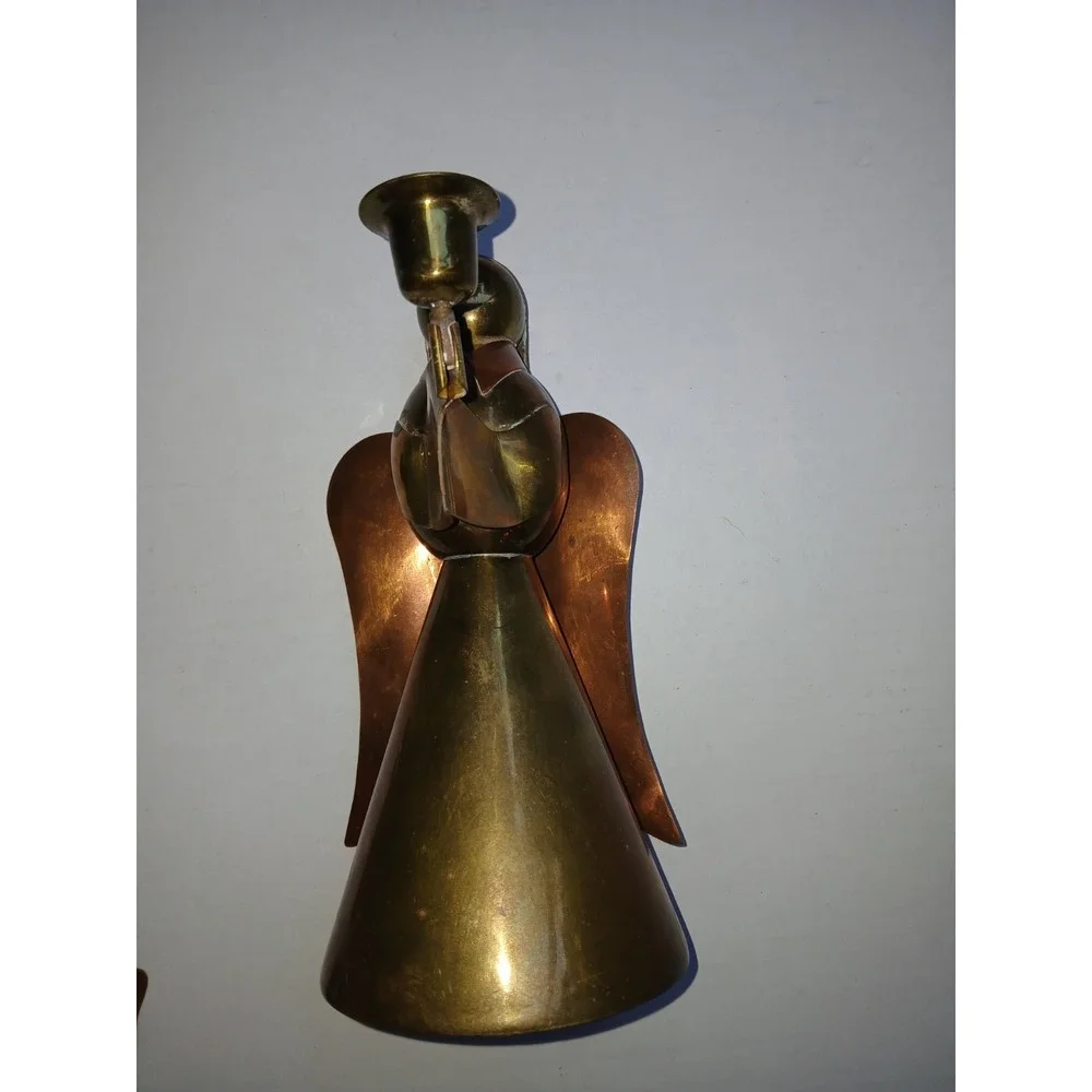 7  Vintage Rustic Copper & Brass Angel Candle Holder Set‎ Mexico Christmas Decor